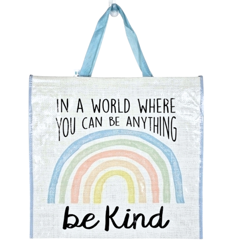 Rainbow Tote Bag Reusable Carryall Large Shopping Be Kind Artsy Boho Beach Gym